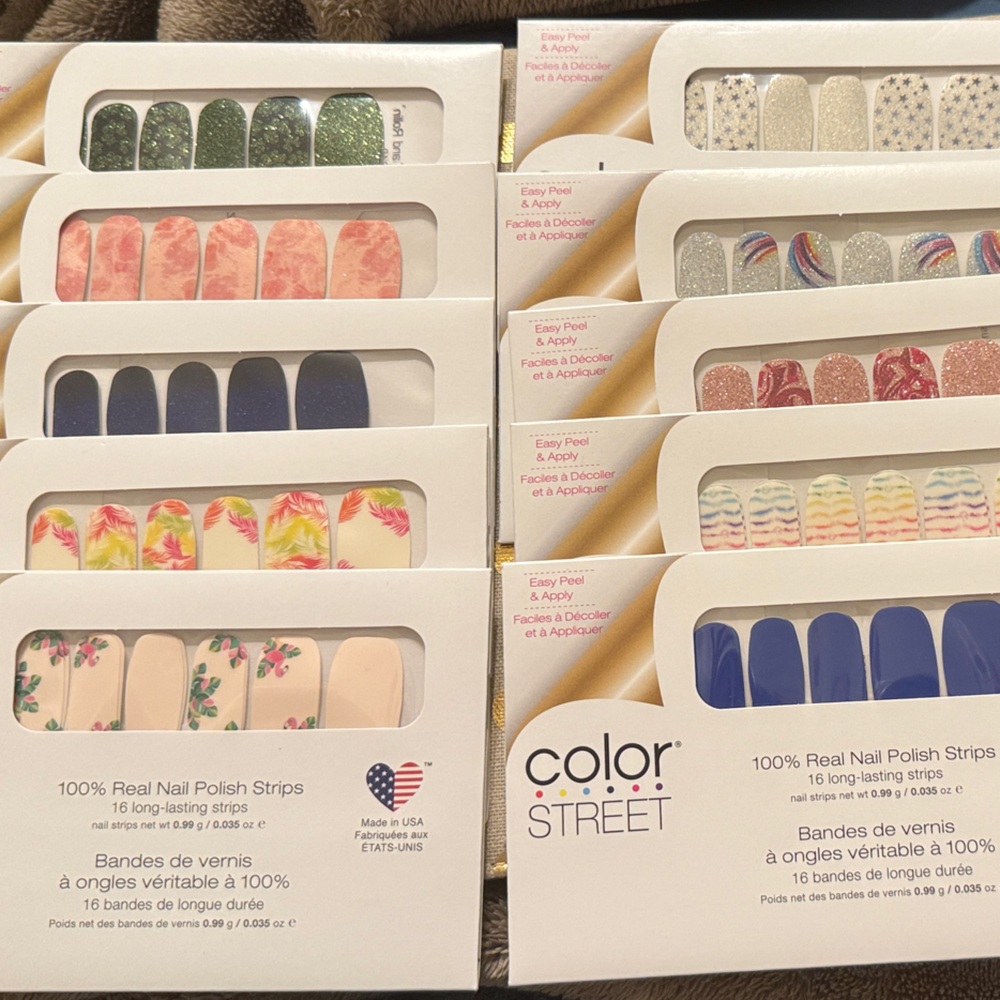Lot of 10 Sets: Color Street Nail Strips - Floral, Glitter, and Rainbow Designs